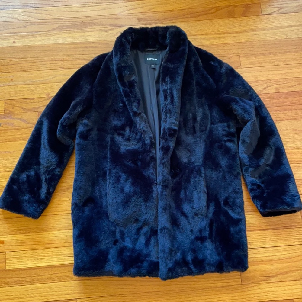 Express black fur coat XS